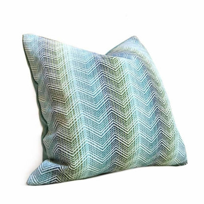 Eileen Boyd Designer Ombre Chevron Zig Zag Aqua Blue Chenille Velvet Pillow Cover, Fits 12x20 12x24 14x20 16x26 16" 18" 20" 22" 24" Cushions