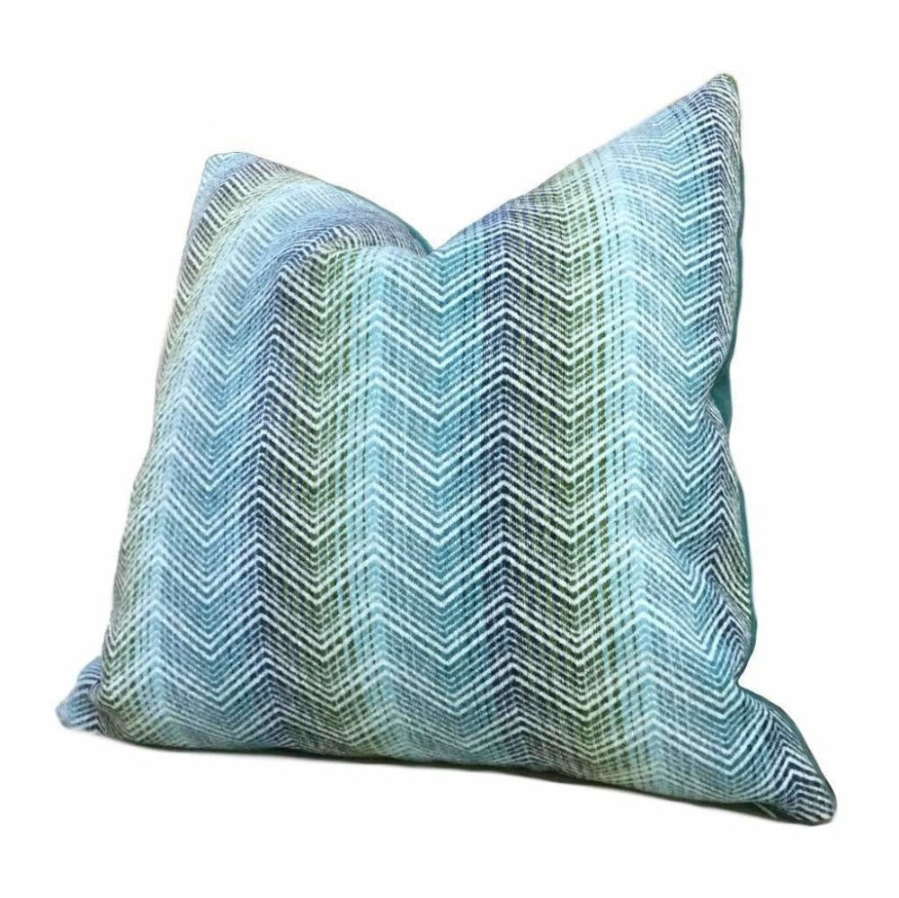 Eileen Boyd Designer Ombre Chevron Zig Zag Aqua Blue Chenille Velvet Pillow Cover, Fits 12x20 12x24 14x20 16x26 16" 18" 20" 22" 24" Cushions