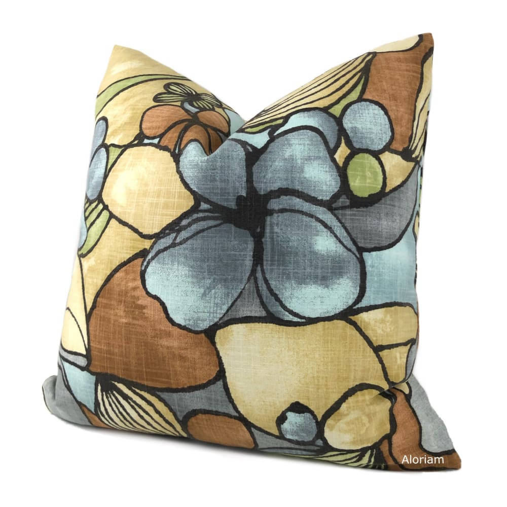 Eireann Modern Floral Slate Gray Brown Pillow Cover - Aloriam