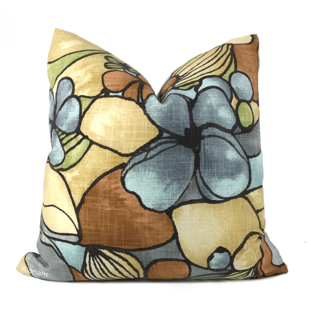 Eireann Modern Floral Slate Gray Brown Pillow Cover - Aloriam