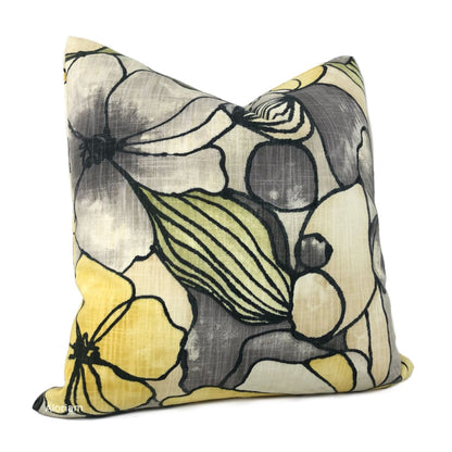 Eireann Modern Floral Yellow Gray Black Pillow Cover - Aloriam