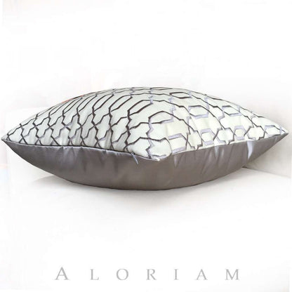 Robert Allen Gray Cream Embroidered Lattice Fretwork Pillow Cushion Cover