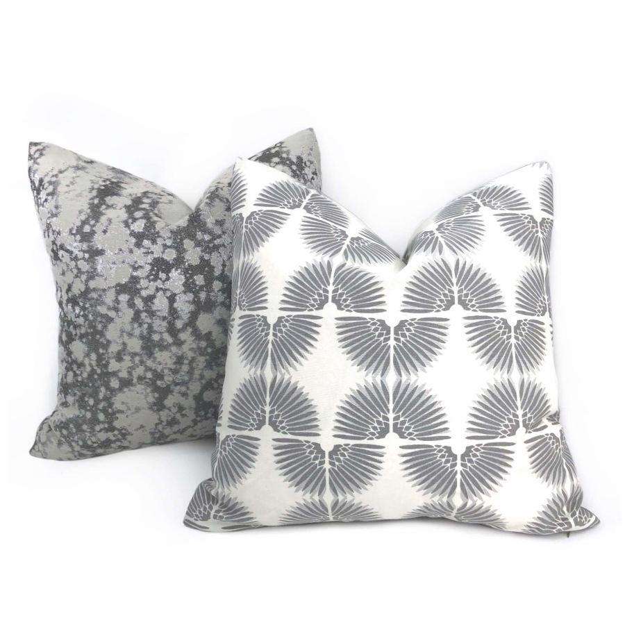 Erte Art Deco Fans Gray White Pillow Cover Cushion Pillow Case Euro Sham 16x16 18x18 20x20 22x22 24x24 26x26 28x28 Lumbar Pillow 12x18 12x20 12x24 14x20 16x26 by Aloriam