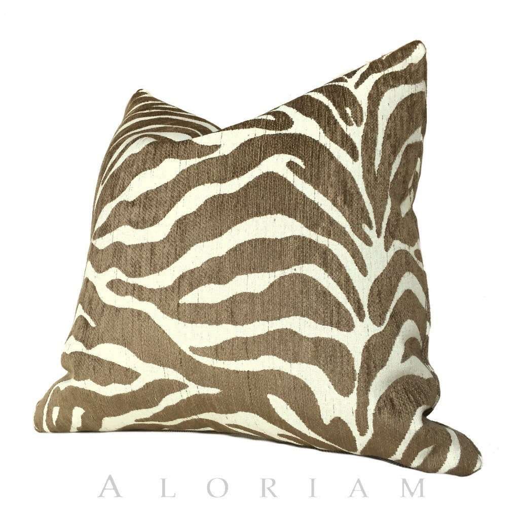 Ethan Allen Large Animal Stripe Zebra Tiger Brown Cream Pillow Cushion Cover