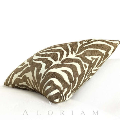 Ethan Allen Large Animal Stripe Zebra Tiger Brown Cream Pillow Cushion Cover