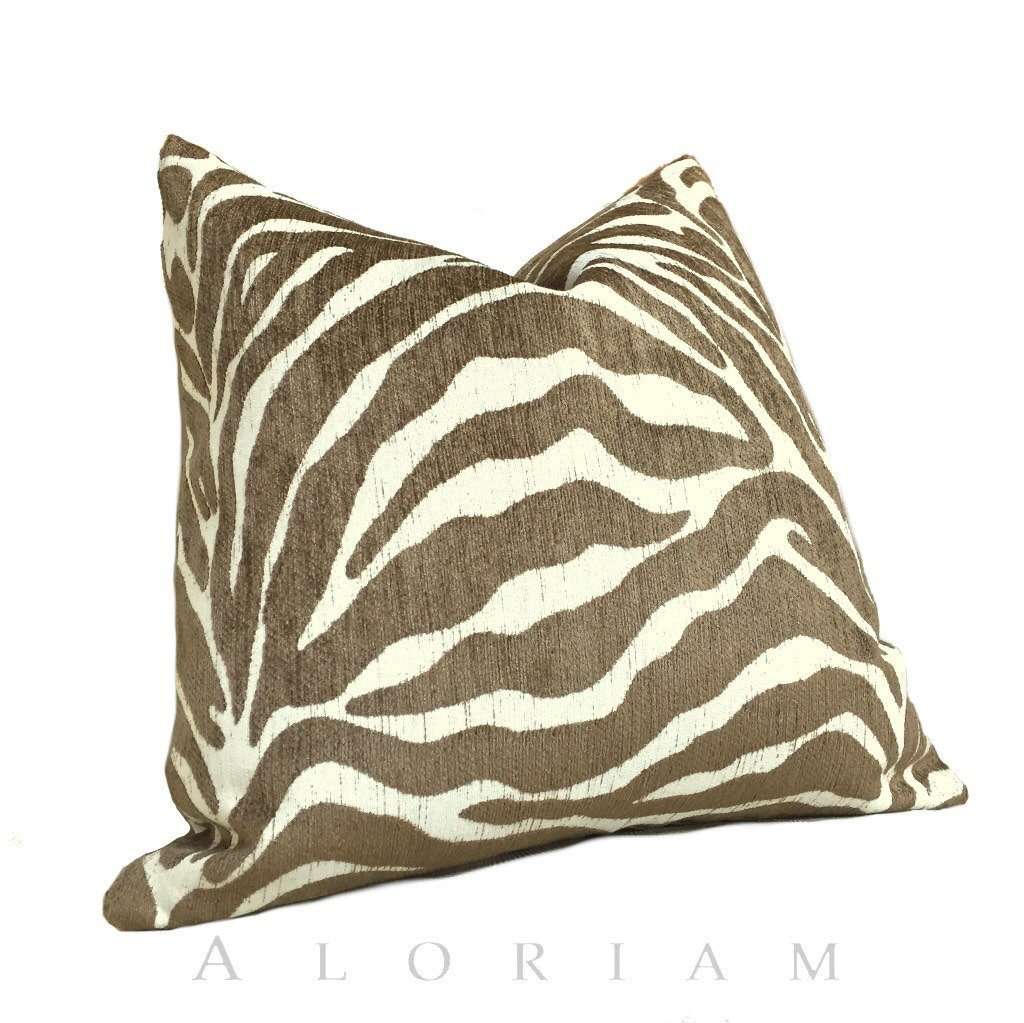 Ethan Allen Large Animal Stripe Zebra Tiger Brown Cream Pillow Cushion Cover