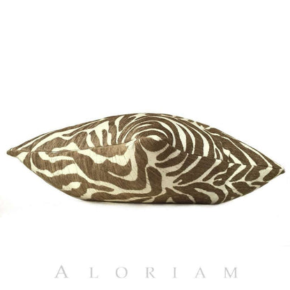 Ethan Allen Large Animal Stripe Zebra Tiger Brown Cream Pillow Cushion Cover