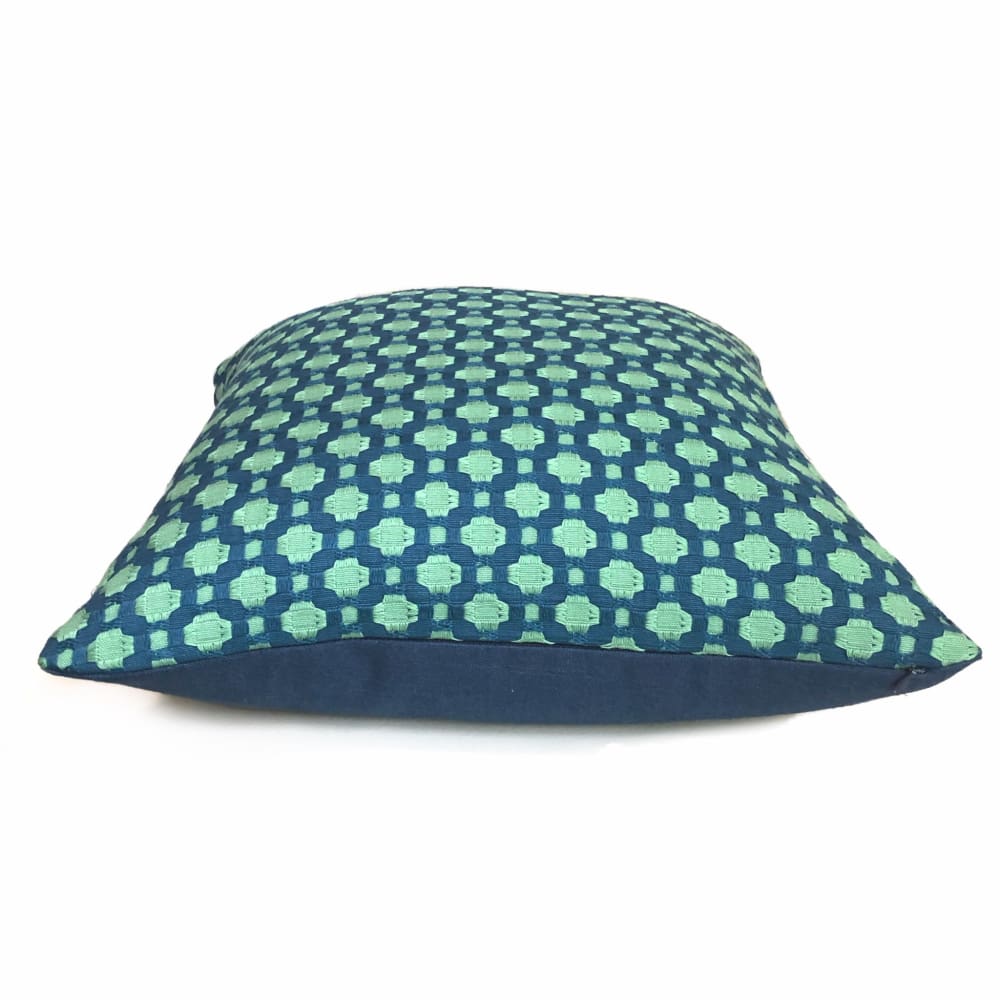 F Schumacher Betwixt Peacock Seaglass Blue Green Geometric Checks Pillow Cover - Aloriam