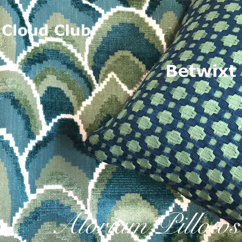 F Schumacher Betwixt Peacock Seaglass Blue Green Geometric Checks Pillow Cover - Aloriam