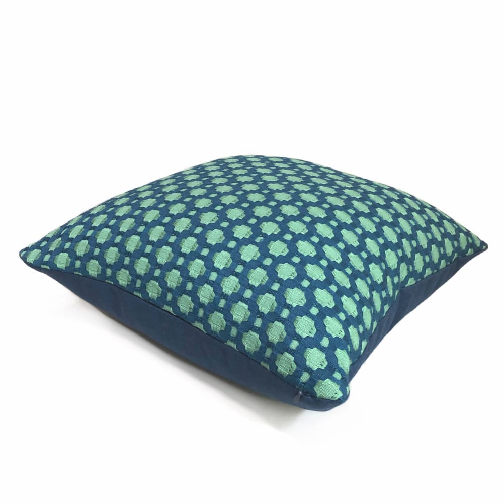 F Schumacher Betwixt Peacock Seaglass Blue Green Geometric Checks Pillow Cover - Aloriam