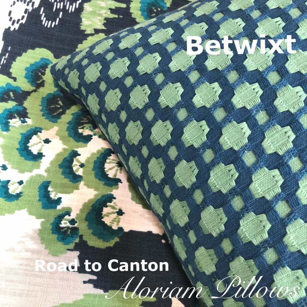 F Schumacher Betwixt Peacock Seaglass Blue Green Geometric Checks Pillow Cover - Aloriam