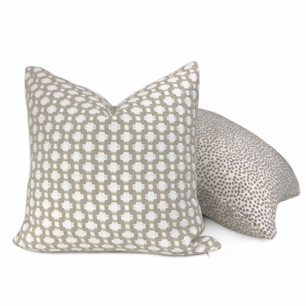 F Schumacher Betwixt Stone White Geometric Checks Pillow Cover - Aloriam