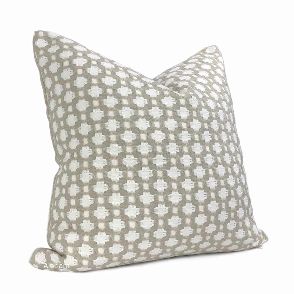 F Schumacher Betwixt Stone White Geometric Checks Pillow Cover - Aloriam