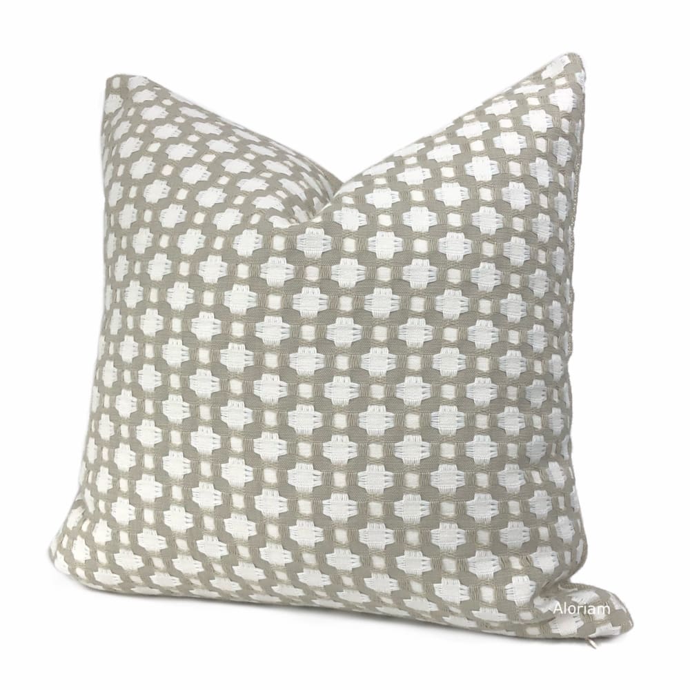 F Schumacher Betwixt Stone White Geometric Checks Pillow Cover - Aloriam