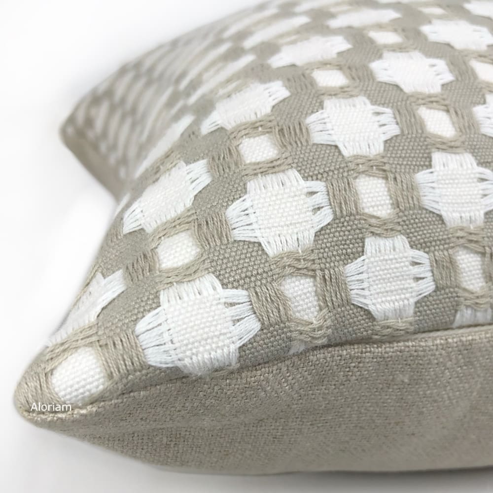 F Schumacher Betwixt Stone White Geometric Checks Pillow Cover - Aloriam