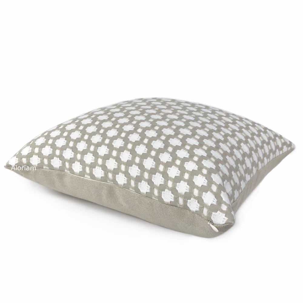 F Schumacher Betwixt Stone White Geometric Checks Pillow Cover - Aloriam