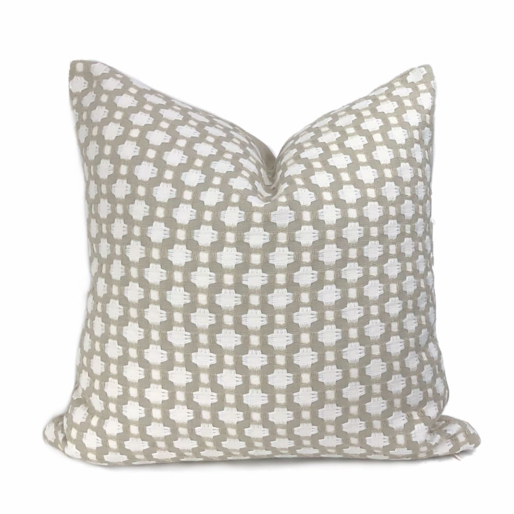 F Schumacher Betwixt Stone White Geometric Checks Pillow Cover - Aloriam