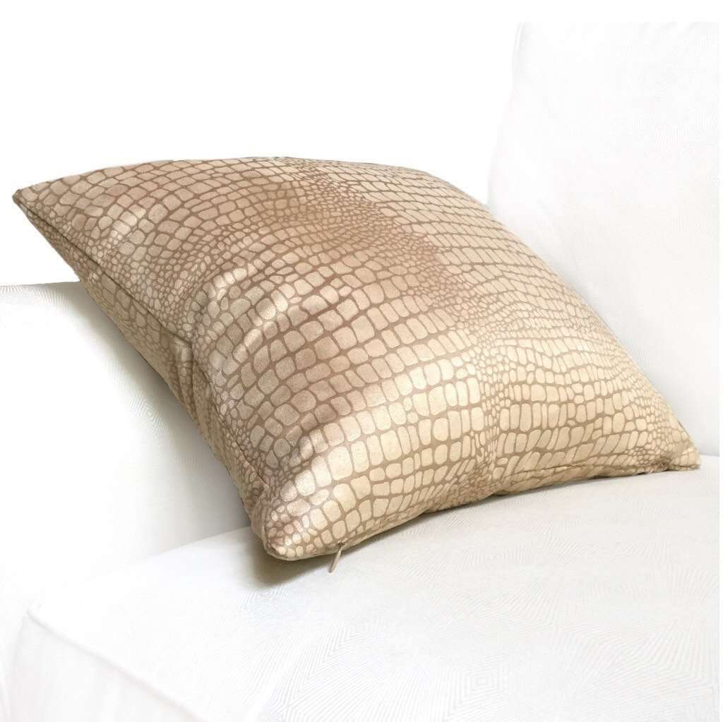 Fabricut Dundee Tan Faux Suede Alligator Crocodile Pattern Pillow Cover, Fits 12x18 12x24 14x20 16x26 16" 18" 20" 22" 24" Cushion Inserts