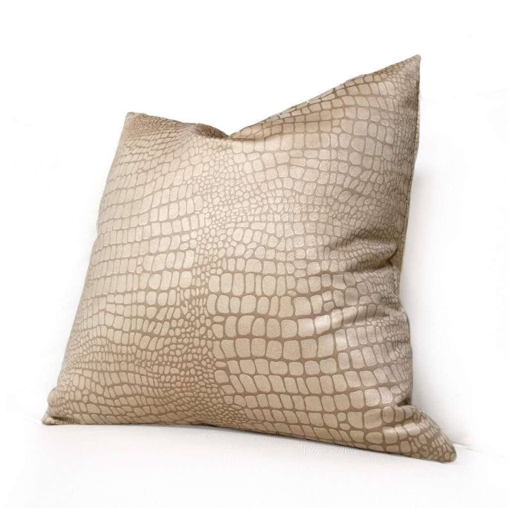 Fabricut Dundee Tan Faux Suede Alligator Crocodile Pattern Pillow Cover, Fits 12x18 12x24 14x20 16x26 16" 18" 20" 22" 24" Cushion Inserts