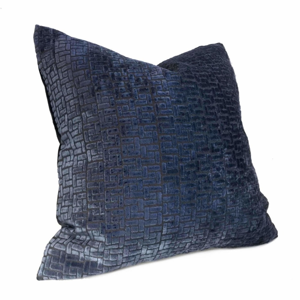 Fabricut Ink Blue Velvet Geometric Lattice Pillow Cover Cushion Pillow Case Euro Sham 16x16 18x18 20x20 22x22 24x24 26x26 28x28 Lumbar Pillow 12x18 12x20 12x24 14x20 16x26 by Aloriam