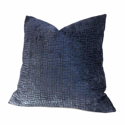 Fabricut Ink Blue Velvet Geometric Lattice Pillow Cover Cushion Pillow Case Euro Sham 16x16 18x18 20x20 22x22 24x24 26x26 28x28 Lumbar Pillow 12x18 12x20 12x24 14x20 16x26 by Aloriam