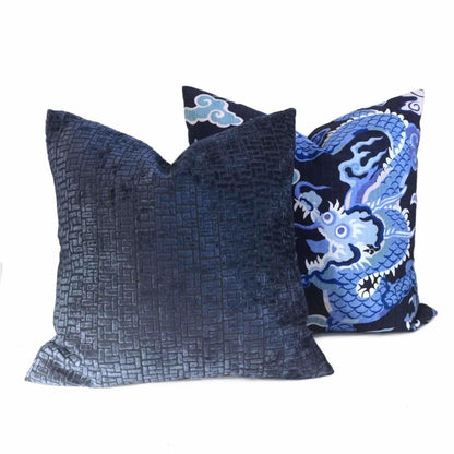 Fabricut Ink Blue Velvet Geometric Lattice Pillow Cover Cushion Pillow Case Euro Sham 16x16 18x18 20x20 22x22 24x24 26x26 28x28 Lumbar Pillow 12x18 12x20 12x24 14x20 16x26 by Aloriam