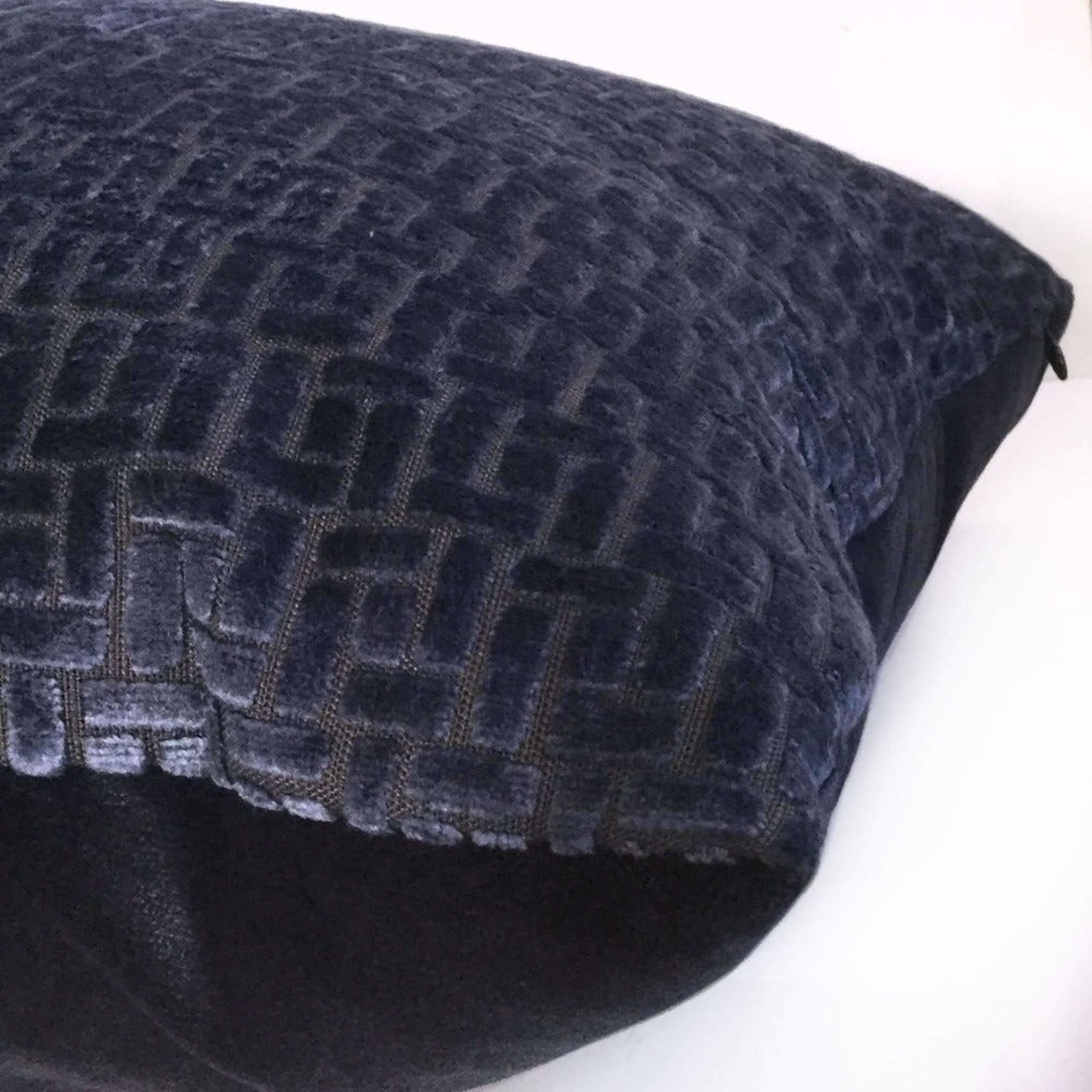 Fabricut Ink Blue Velvet Geometric Lattice Pillow Cover Cushion Pillow Case Euro Sham 16x16 18x18 20x20 22x22 24x24 26x26 28x28 Lumbar Pillow 12x18 12x20 12x24 14x20 16x26 by Aloriam