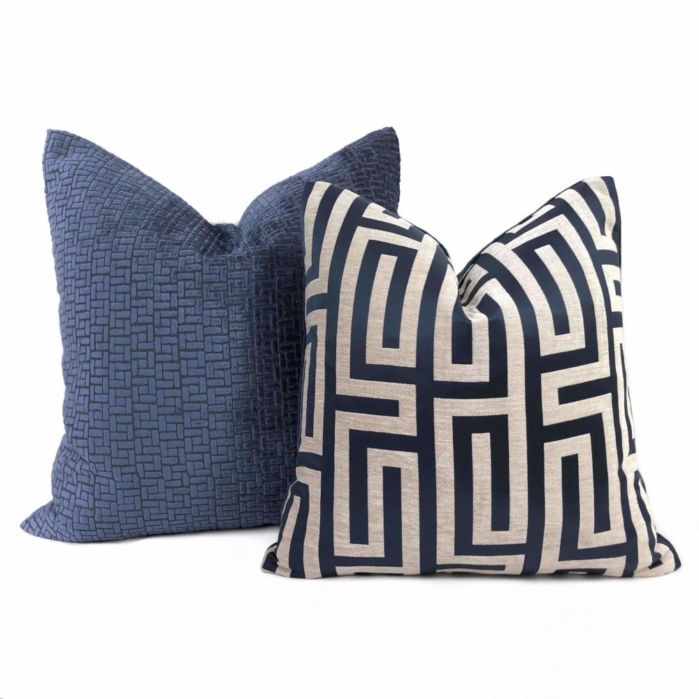 Fabricut Ink Blue Velvet Geometric Lattice Pillow Cover Cushion Pillow Case Euro Sham 16x16 18x18 20x20 22x22 24x24 26x26 28x28 Lumbar Pillow 12x18 12x20 12x24 14x20 16x26 by Aloriam