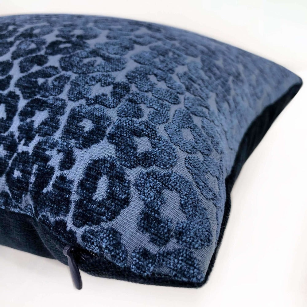 Fabricut Kiribati Twilight Navy Blue Leopard Spot Chenille Lumbar Pillow 12x18 12x20 12x24 14x20 16x26