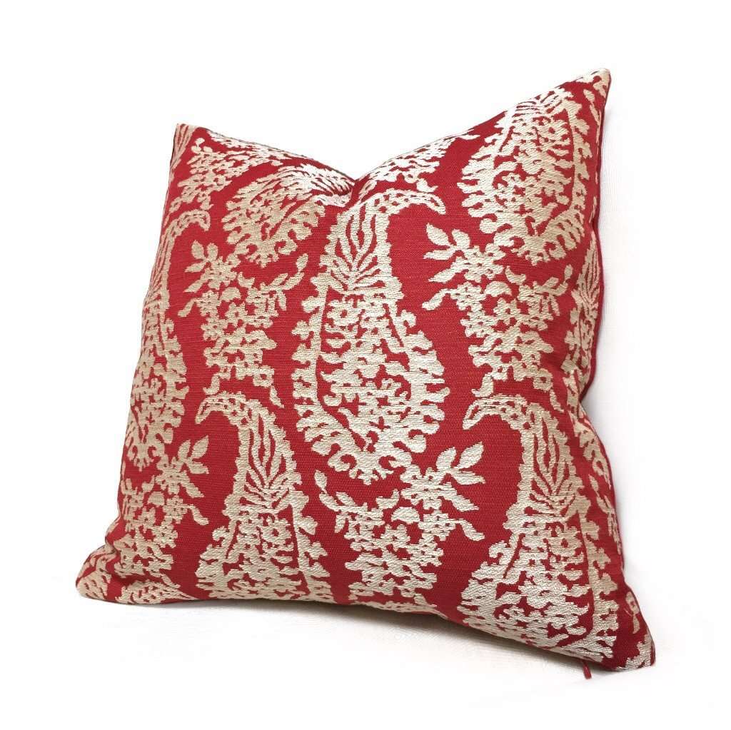 Fabricut Napoli Lacquer Red Gold Paisley Floral Pillow Cover by Aloriam Pillows