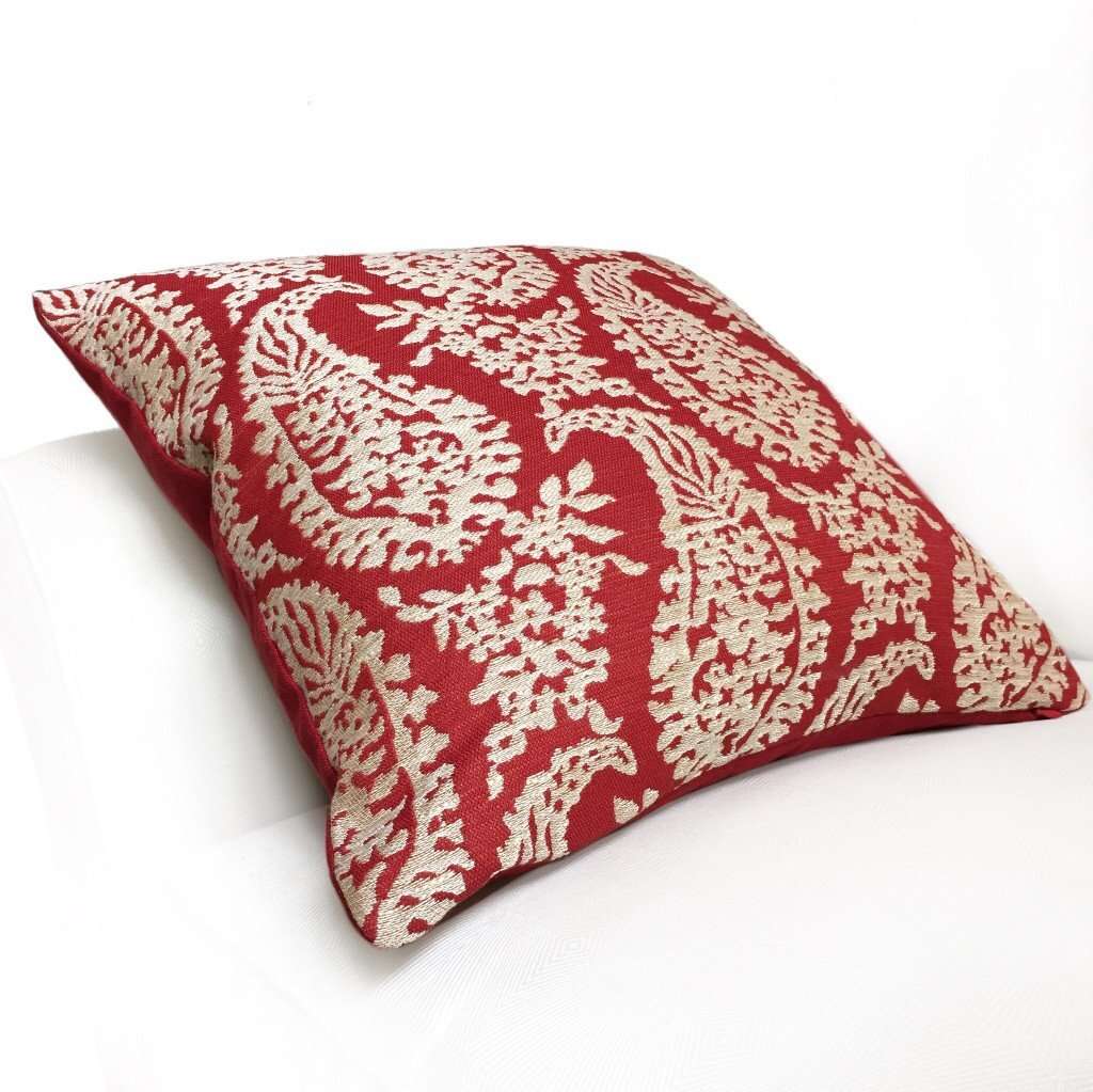 Fabricut Napoli Lacquer Red Gold Paisley Floral Pillow Cover by Aloriam Pillows