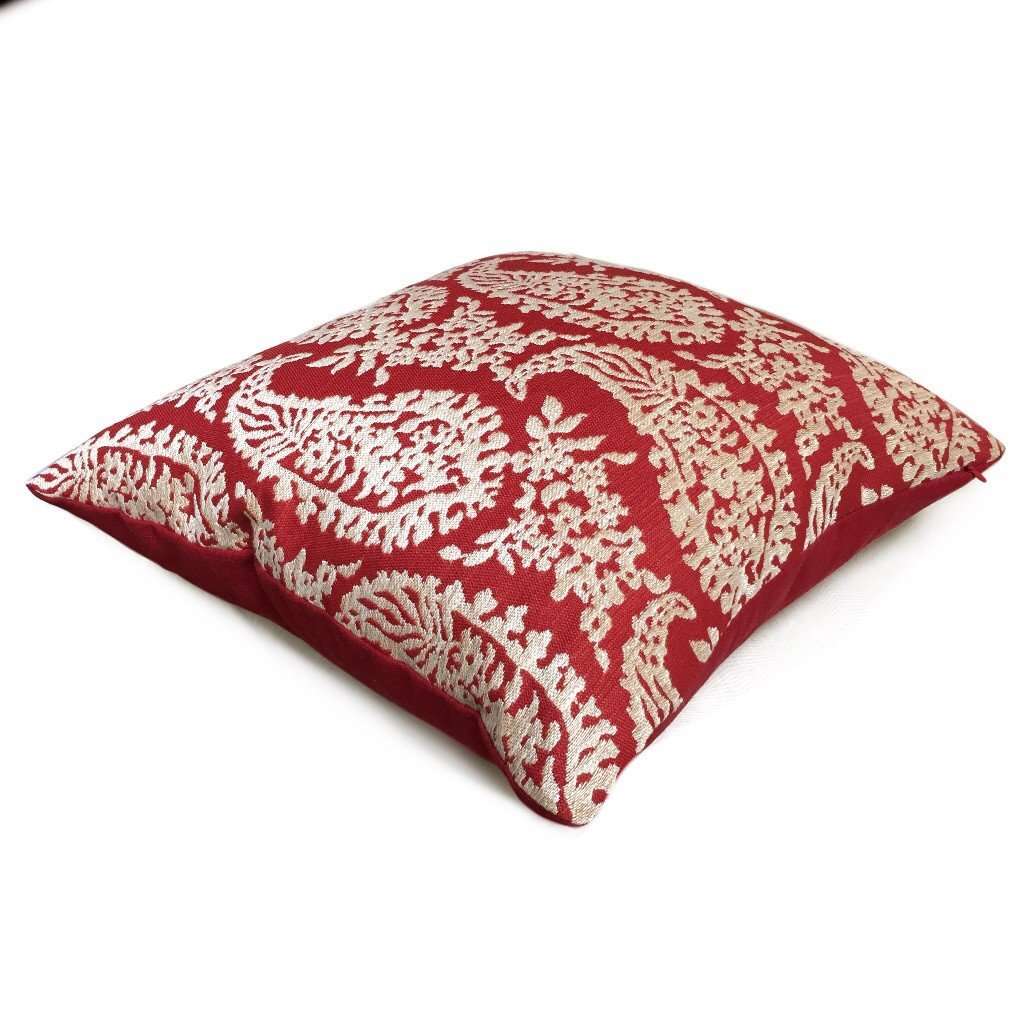 Fabricut Napoli Lacquer Red Gold Paisley Floral Pillow Cover by Aloriam Pillows