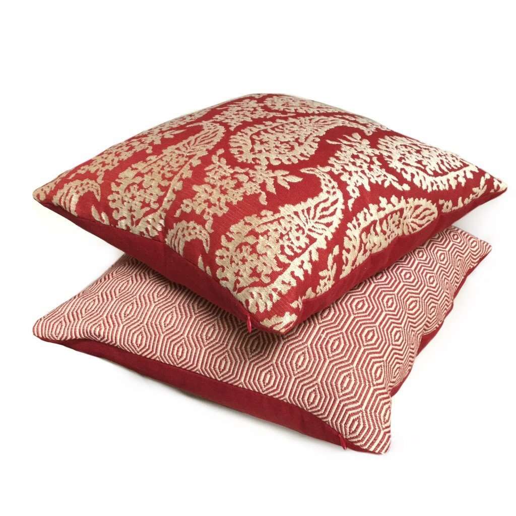 Fabricut Napoli Lacquer Red Gold Paisley Floral Pillow Cover Cushion Pillow Case Euro Sham 16x16 18x18 20x20 22x22 24x24 26x26 28x28 Lumbar Pillow 12x18 12x20 12x24 14x20 16x26 by Aloriam