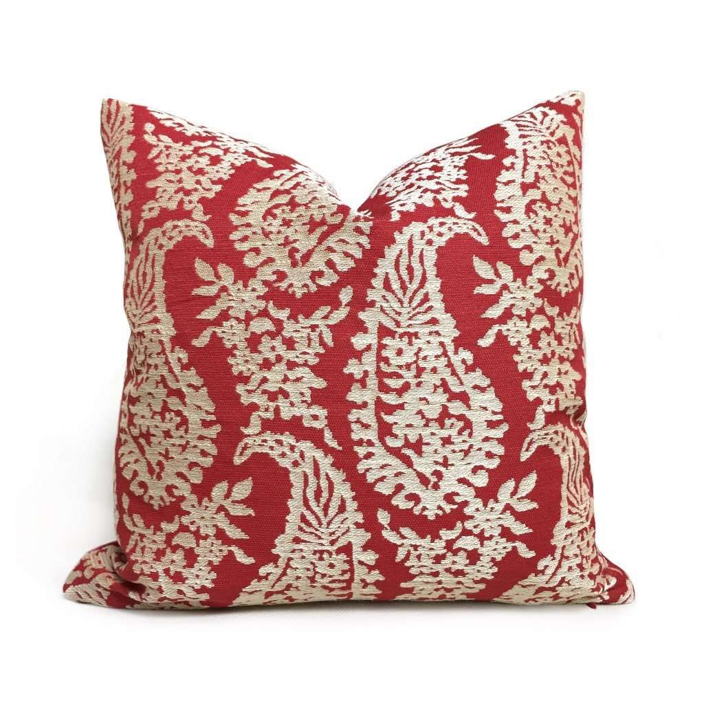 Fabricut Napoli Lacquer Red Gold Paisley Floral Pillow Cover by Aloriam Pillows