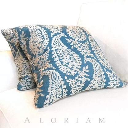 Fabricut Napoli Turquoise Teal Cream Paisley Motif Pillow Cushion Cover