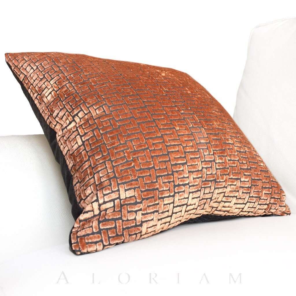 Fabricut Tangerine Orange Cut Velvet Geometric Lattice Pillow Cover Cushion Pillow Case Euro Sham 16x16 18x18 20x20 22x22 24x24 26x26 28x28 Lumbar Pillow 12x18 12x20 12x24 14x20 16x26 by Aloriam