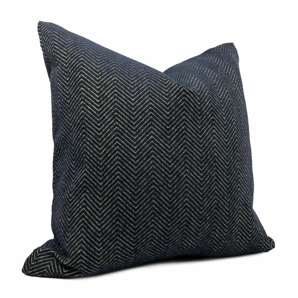 Fairfax Blue & Gold Herringbone Chevron Pillow Cover - Aloriam