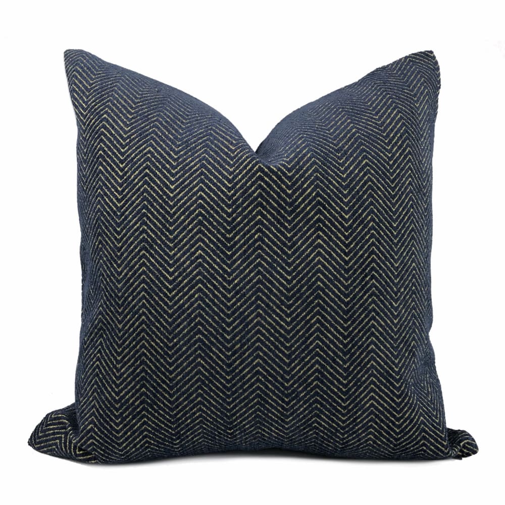 Fairfax Blue & Gold Herringbone Chevron Pillow Cover - Aloriam