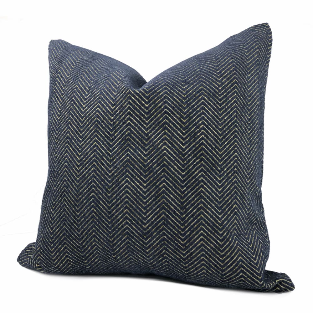 Fairfax Blue & Gold Herringbone Chevron Pillow Cover - Aloriam