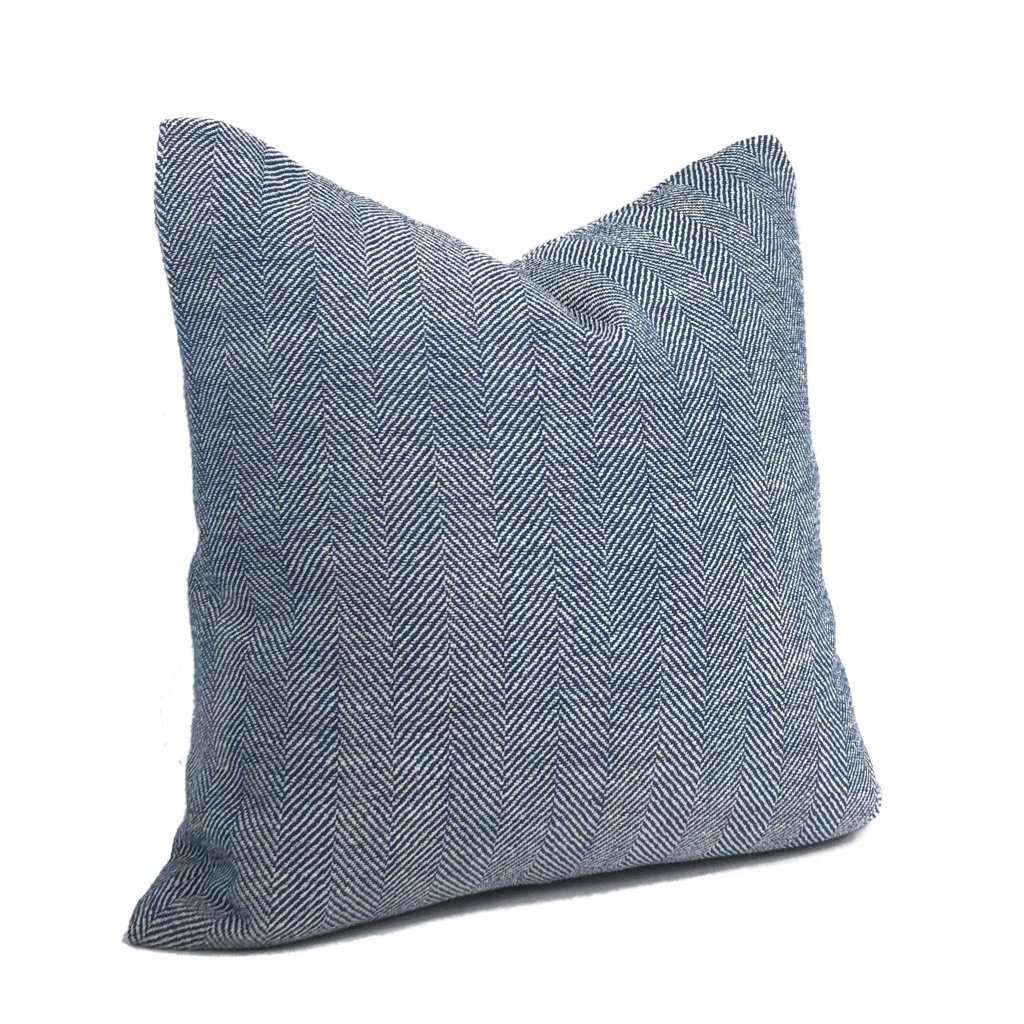 Fawcett Blue & White Herringbone Chevron Pillow Cover Cushion Pillow Case Euro Sham 16x16 18x18 20x20 22x22 24x24 26x26 28x28 Lumbar Pillow 12x18 12x20 12x24 14x20 16x26 by Aloriam