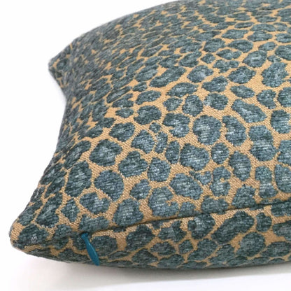 Felix Teal & Tan Brown Chenille Leopard Spots Cushion Cover