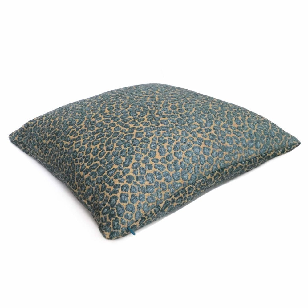 Felix Teal & Tan Brown Chenille Leopard Spots Pillow Cover