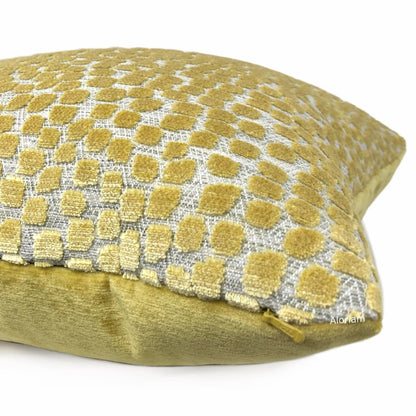 Flurries Citrine Yellow Cut Velvet Dots Pillow Cover - Aloriam