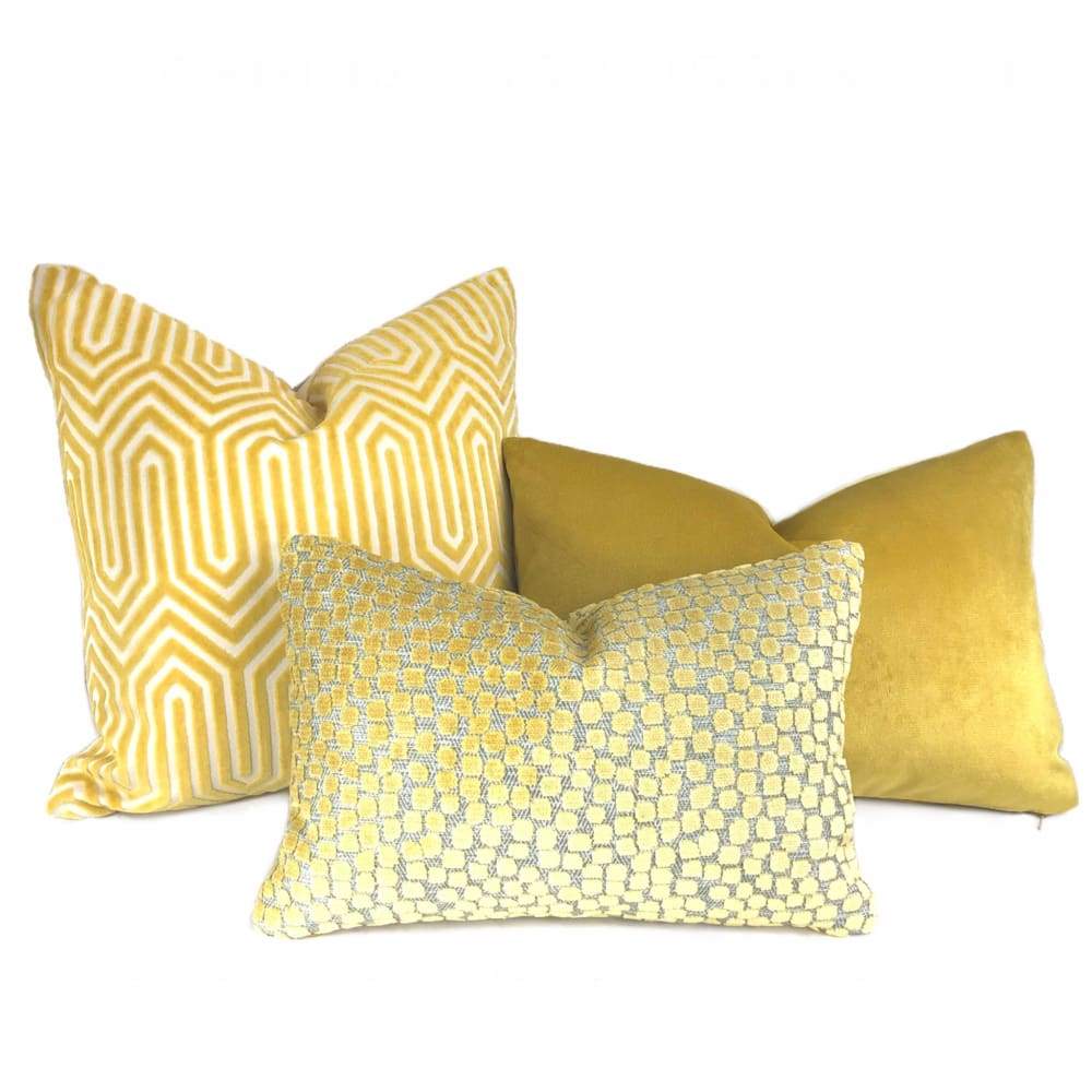 Flurries Citrine Yellow Cut Velvet Dots Pillow Cover - Aloriam