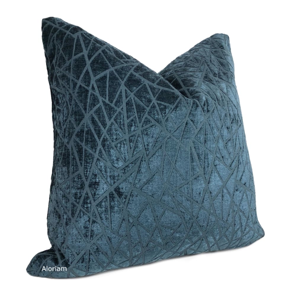 Fractal Navy Blue Modern Geometric Chenille Pillow Cover - Aloriam