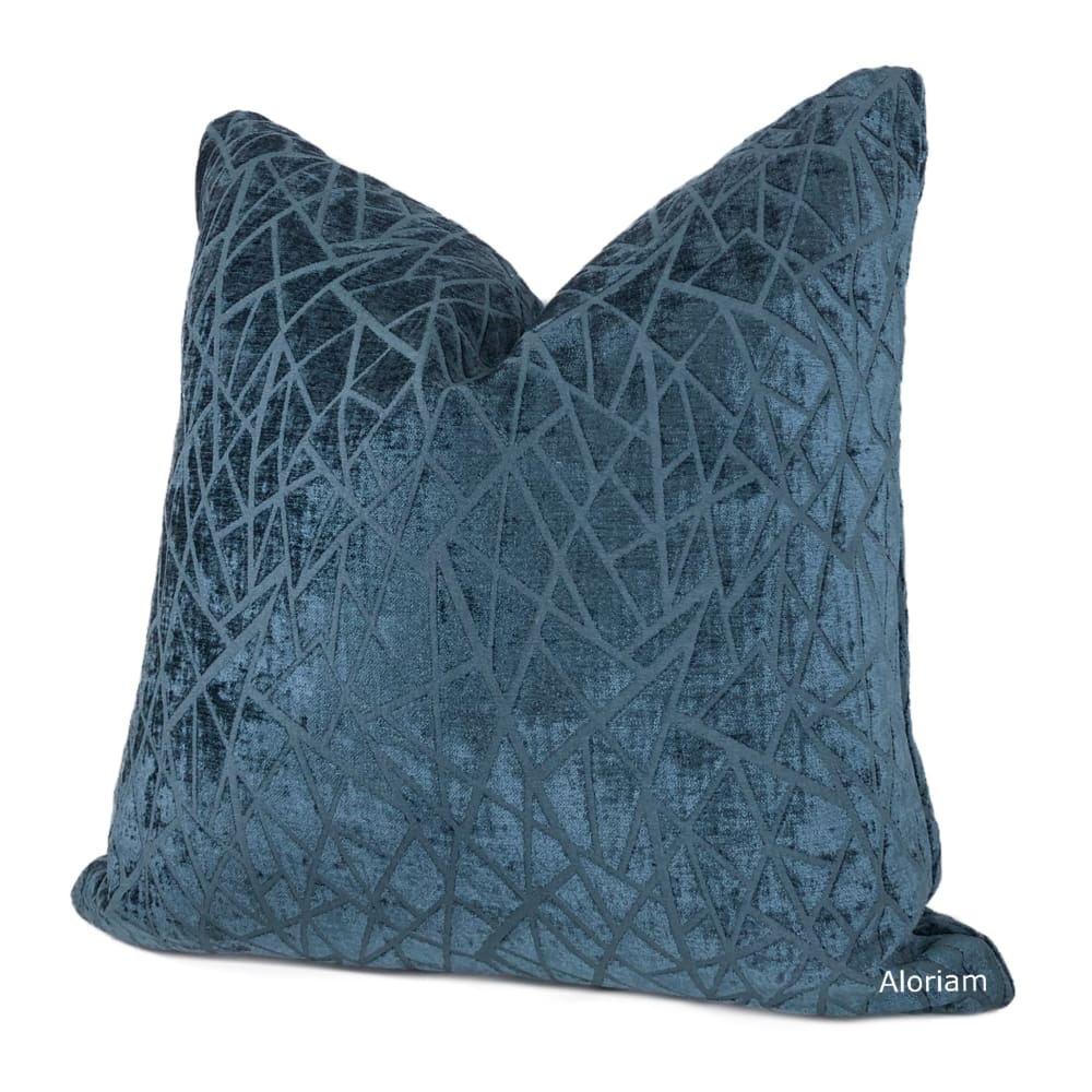 Fractal Navy Blue Modern Geometric Chenille Pillow Cover - Aloriam