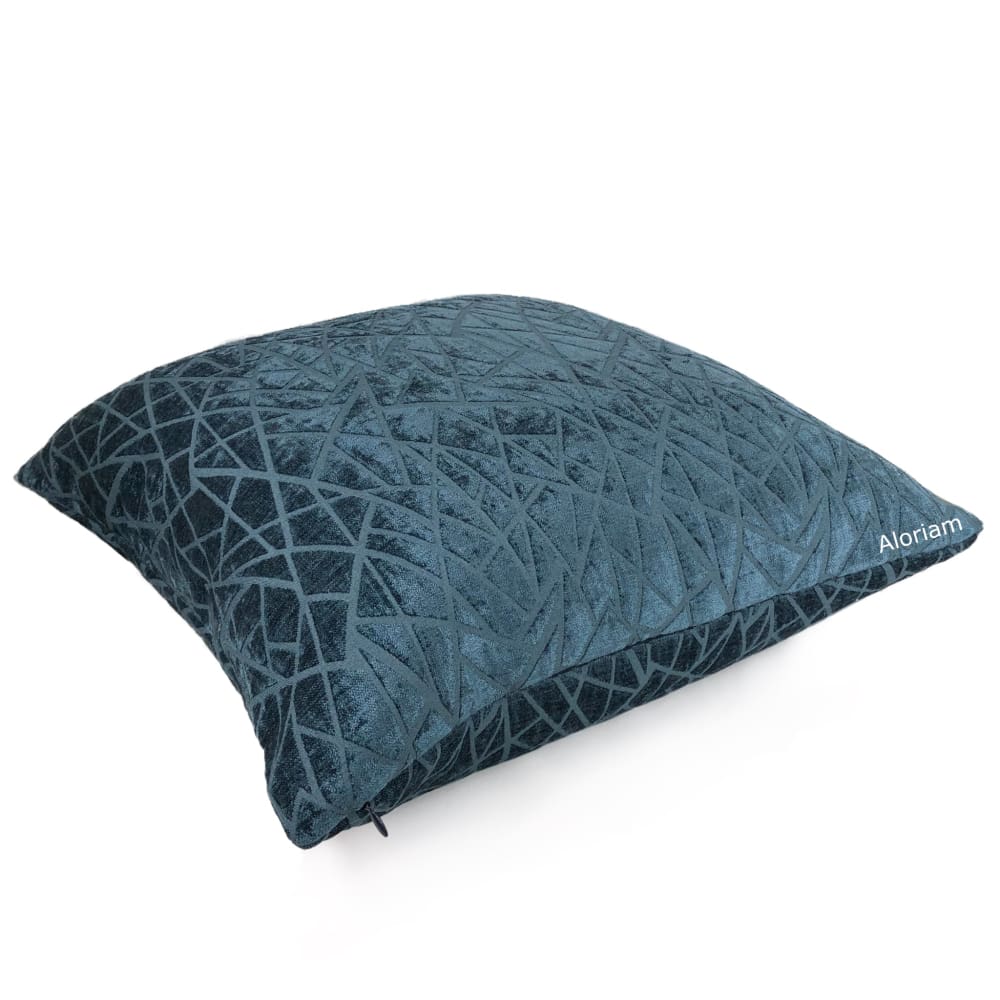 Fractal Navy Blue Modern Geometric Chenille Pillow Cover - Aloriam