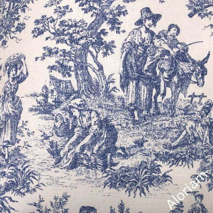 French Country Navy Blue White Toile Print Pillow Cover - Aloriam