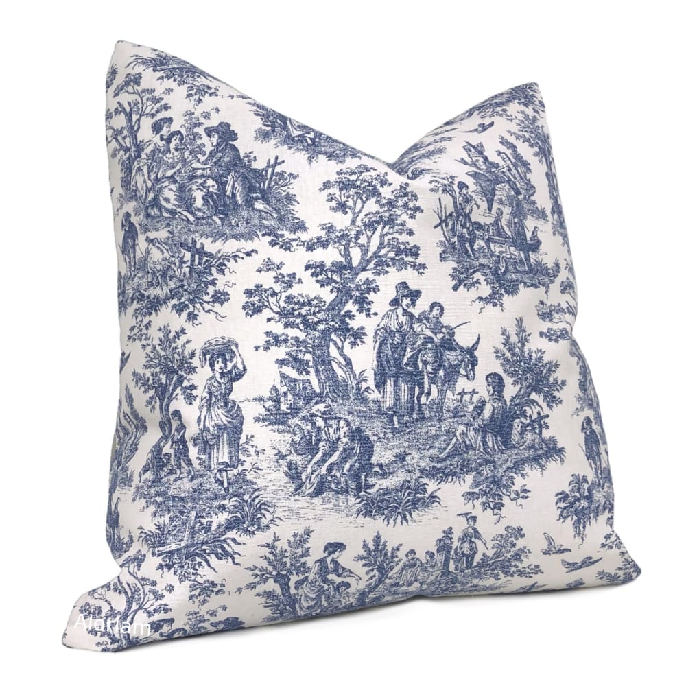 French Country Navy Blue White Toile Print Pillow Cover - Aloriam