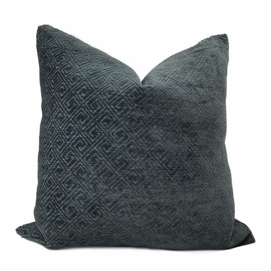 Gaius Dark Navy Blue Greek Key Chenille Pillow Cover - Aloriam